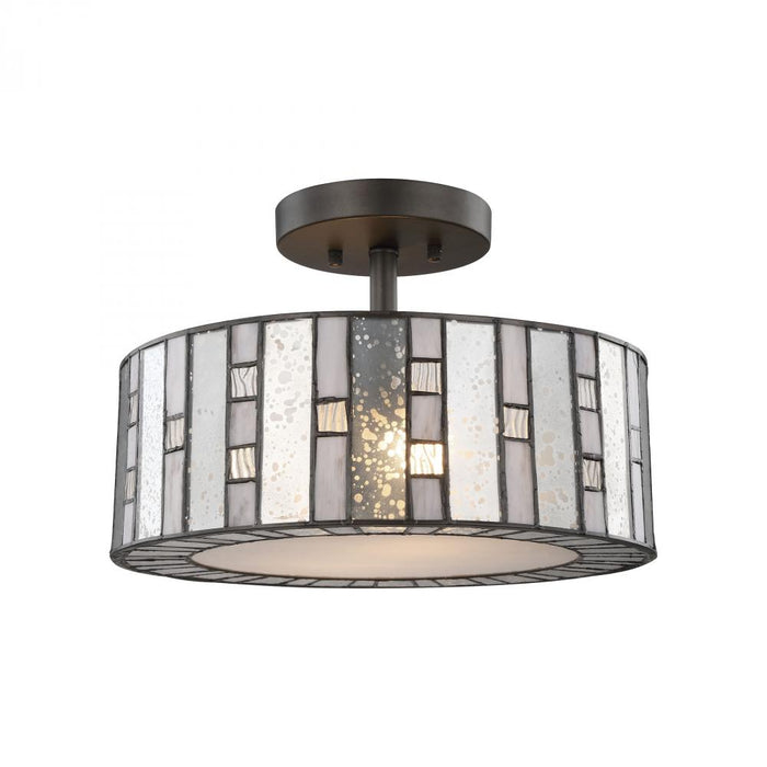 Ethan 2-Light Semi Flush in Tiffany Bronze with Clear Ripple, Gray Art, and Mercury Glass