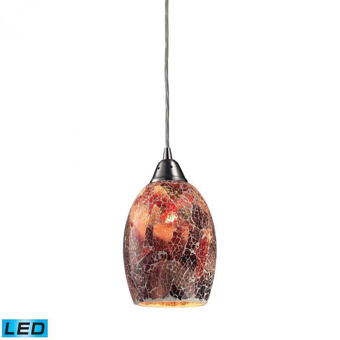 Avalon 1-Light Mini Pendant in Satin Nickel with Multi-colored Crackle Glass - Includes LED Bulb