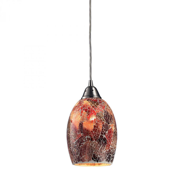 Avalon 1-Light Mini Pendant in Satin Nickel with Multi-colored Crackle Glass