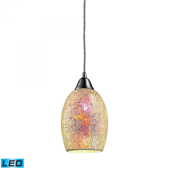 Avalon 1-Light Mini Pendant in Satin Nickel with Multi-colored Crackle Glass - Includes LED Bulb