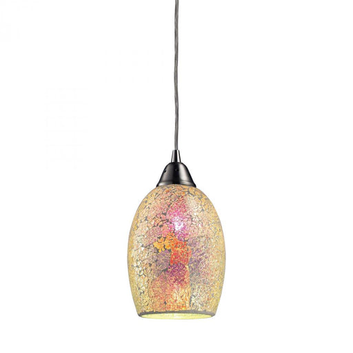 Avalon 1-Light Mini Pendant in Satin Nickel with Multi-colored Crackle Glass