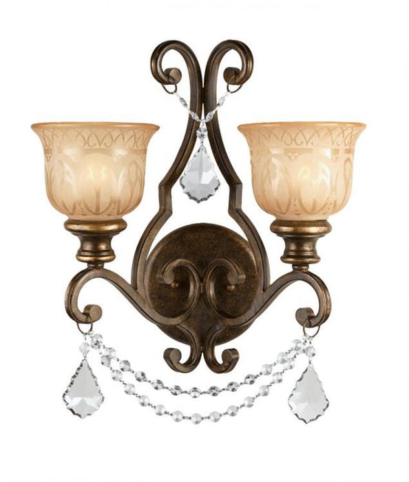 Norwalk 2 Light Clear Crystal Bronze Umber Sconce