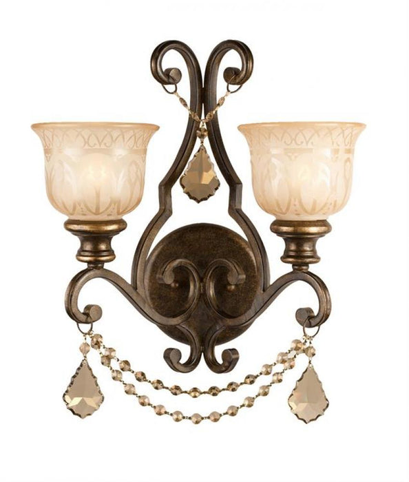 Norwalk 2 Light Golden Teak Crystal Bronze Sconce