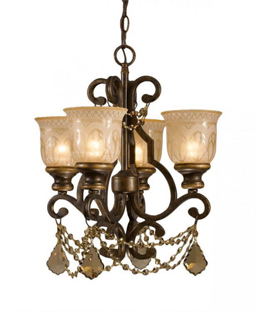 Norwalk 4 Light Golden Teak Crystal Bronze Mini Chandelier