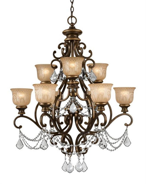 Norwalk 9 Light Clear Italian Crystal Bronze Umber Chandelier