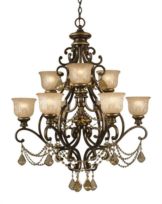 Norwalk 9 Light Golden Teak Crystal Chandelier