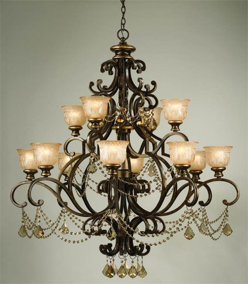 Norwalk 12 Light Golden Teak Crystal Chandelier