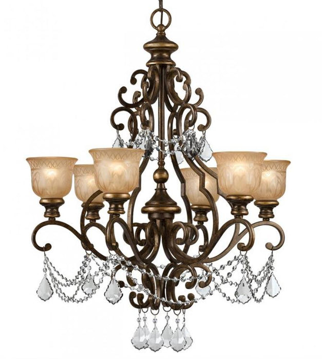 Norwalk 6 Light Clear Italian Crystal Bronze Umber Chandelier