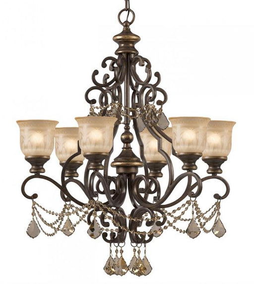 Norwalk 6 Light Golden Teak Crystal Chandelier