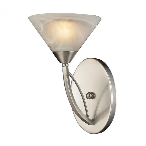 Elysburg 1-Light Wall Lamp in Satin Nickel with White Swirl Glass