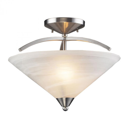 Elysburg 2-Light Semi Flush in Satin Nickel with White Swirl Glass