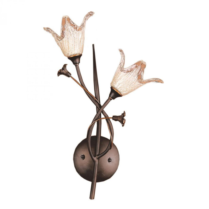 Fioritura 2-Light Wall Lamp in Aged Bronze with Floral-shaped Glass