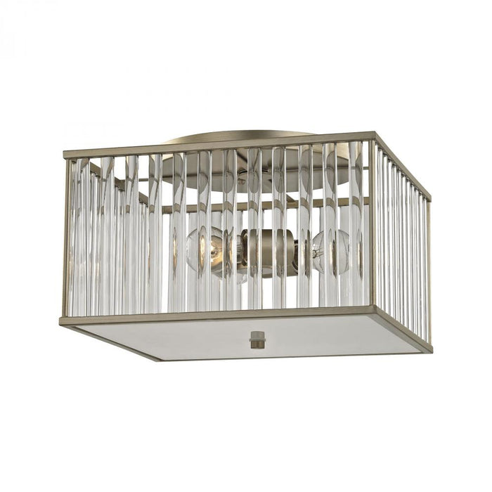 Ridley 3-Light Semi Flush in Aged Silver with Oval Glass Rods