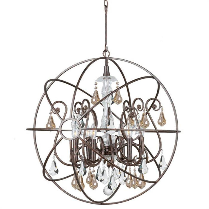 Solaris 6 Light Gold Crystal English Bronze Sphere Chandelier