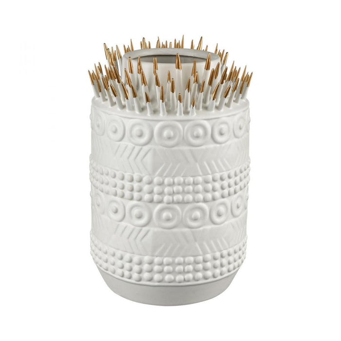 Thrilling Quill Vase in Matte White and Matte Gold