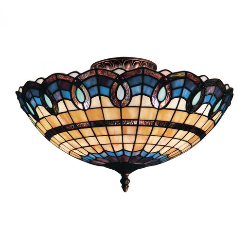 Victorian Ribbon 3-Light Semi Flush in Classic Bronze with Tiffany Style Glass