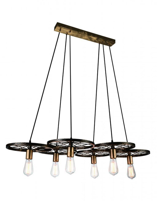 6 Light Down Chandelier with Black & Gold finish