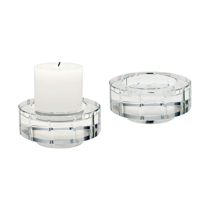 Windowpane Crystal Candleholders (Set of 2) - Round/Large