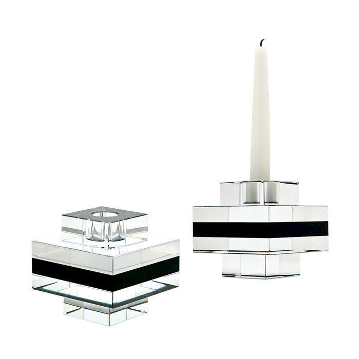 Tuxedo Crystal Pedestal Candleholders (Set of 2) - Square