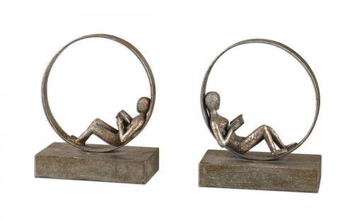 Uttermost Lounging Reader Antique Bookends Set/2