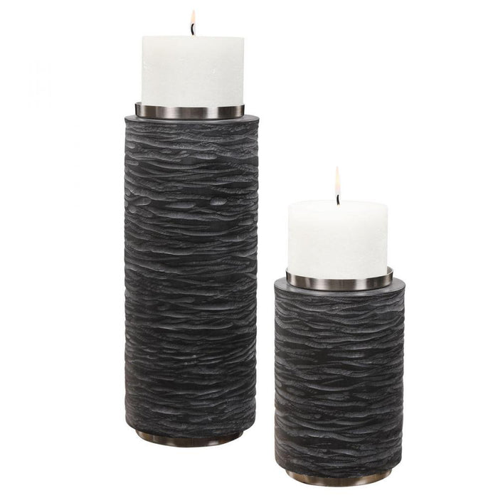 Uttermost Strathmore Stone Gray Candleholders, S/2