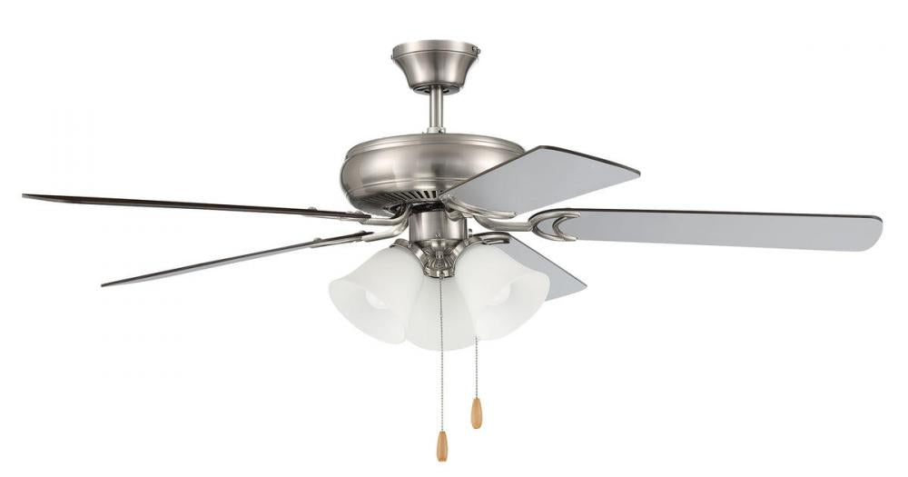 52" Ceiling Fan w/Blades & 3 Lights White Glass