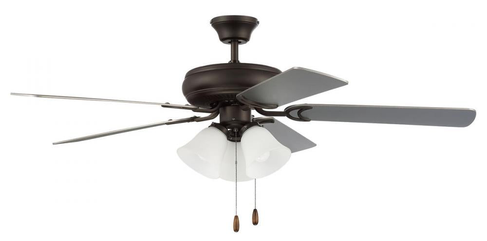 52" Ceiling Fan w/Blades & 3 Lights White Glass