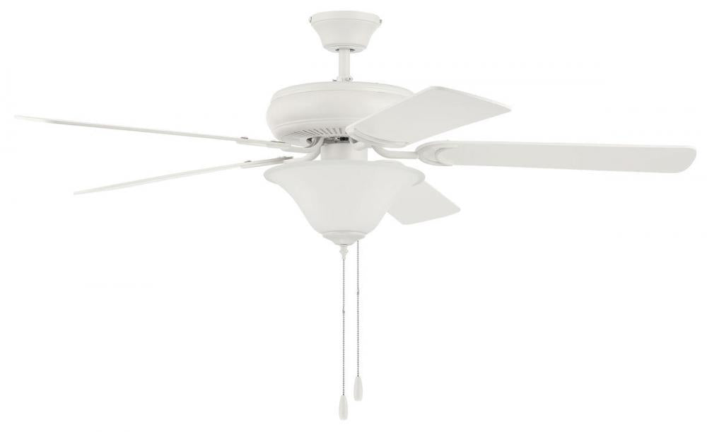 52" Ceiling Fan w/Blades & Bowl Light Kit White Glass