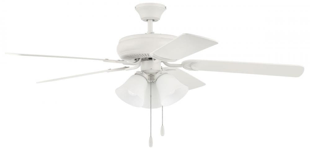 52" Ceiling Fan w/Blades & 3 Lights White Glass