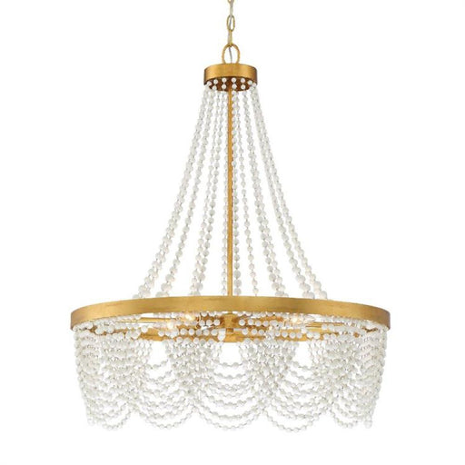 Fiona 4 Light Antique Gold Chandelier with White Beads