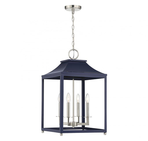 4-Light Pendant in Navy Blue with Polished Nickel