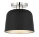 1-Light Ceiling Light in Matte Black with Polished Nickel