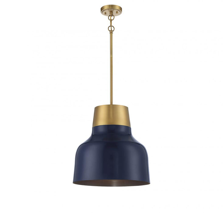 1-Light Pendant in Navy Blue with Natural Brass