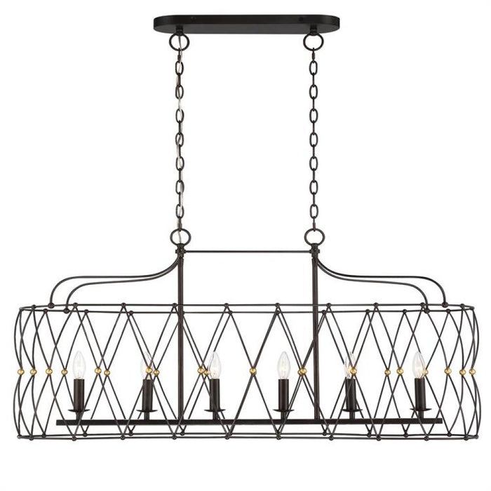 Zucca 6 Light English Bronze & Antique Gold Linear Chandelier