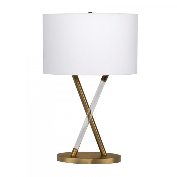 BL25LTX, Satin Brass Base with Oval White Fabric Hardback Shade