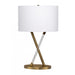 BL25LTX, Satin Brass Base with Oval White Fabric Hardback Shade