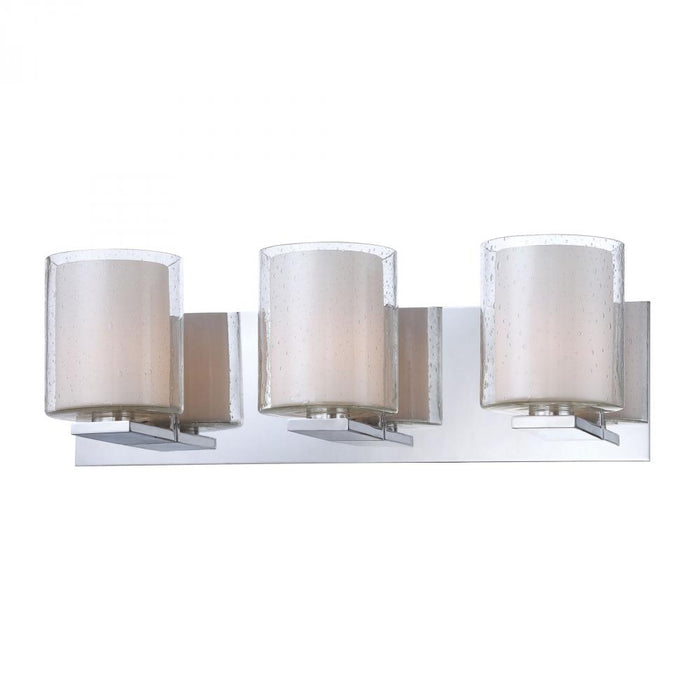 Combo 3-Light Vanity Lamp in Chrome with Clear Stromboli and White Opal Glass