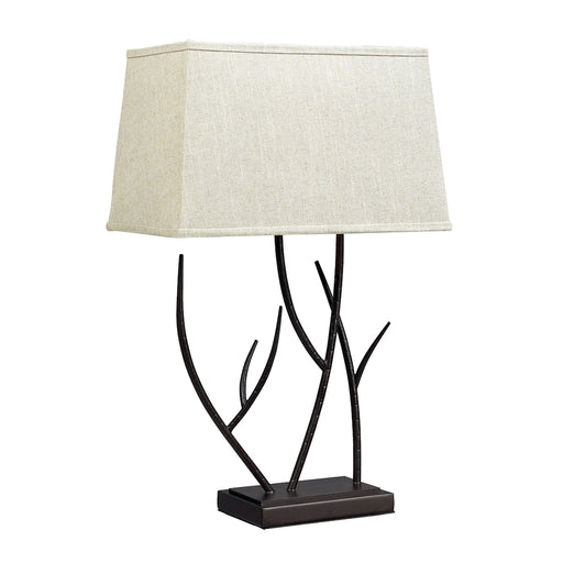 Winter Harbour Table Lamp with Hammered Ironwork and Textured Linen Shade