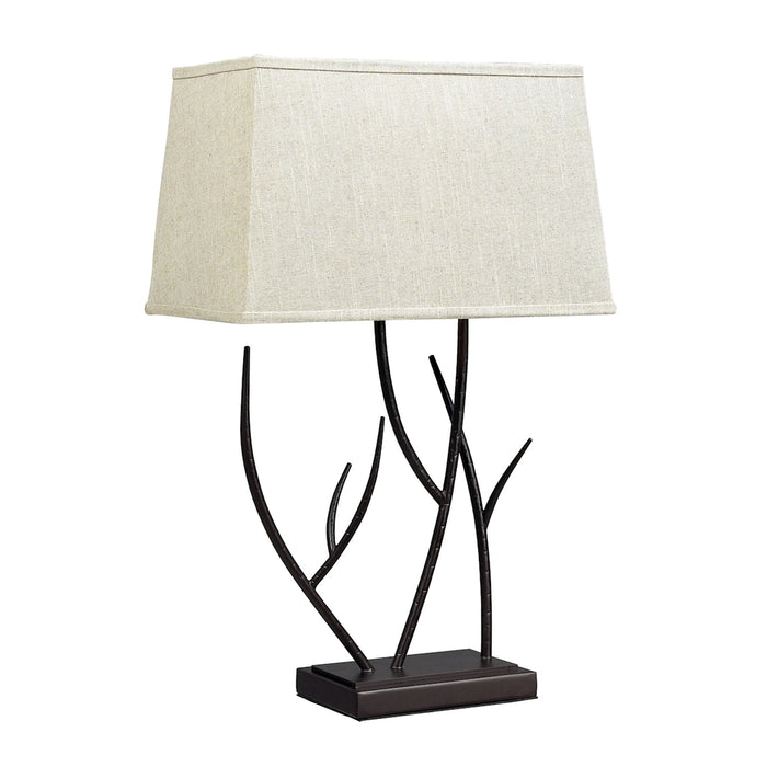 Winter Harbour Table Lamp with Hammered Ironwork and Textured Linen Shade