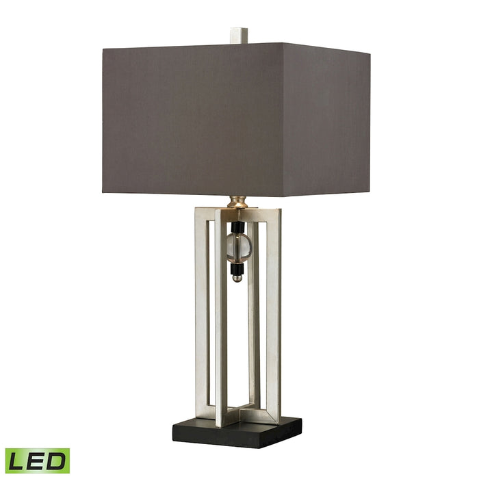 Silver Leaf Table Lamp with Crystal Accents and Grey Shade - LED