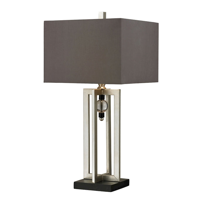 Silver Leaf Table Lamp with Crystal Accents and Grey Shade