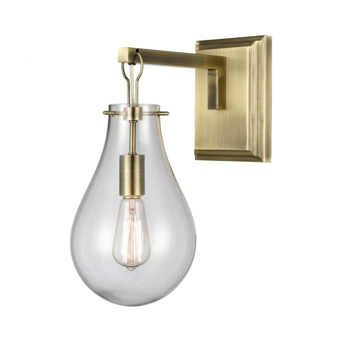 Brass Tear 1-Light Wall Sconce in Antique Brass and Clear