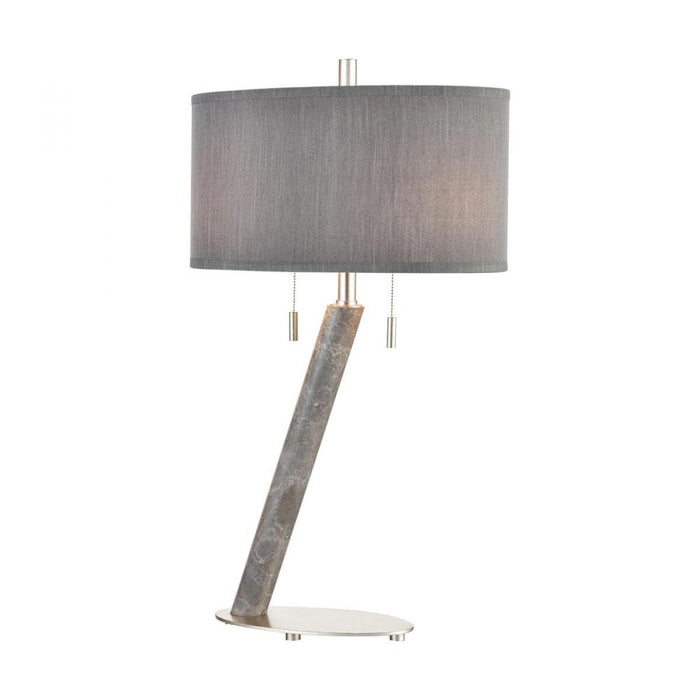 Lean On Me 2-Light Table Lamp in Grey Marble and Silver Leaf with a Grey Faux Silk Shade