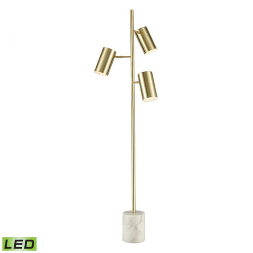 Dien 3-Light Floor Lamp in Honey Brass and White Marble with Honey Brass Cylindrical Shades