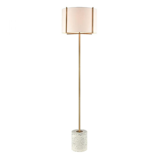 Trussed Floor Lamp in White Terazzo and Gold with a Pure White Linen Shade