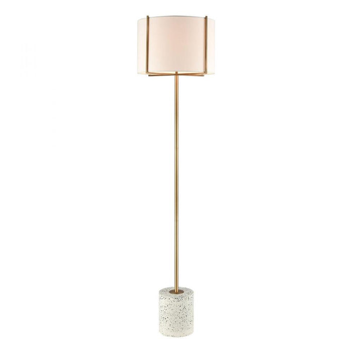 Trussed Floor Lamp in White Terazzo and Gold with a Pure White Linen Shade