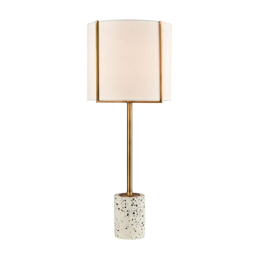 Trussed Table Lamp in White Terazzo and Gold with a Pure White Linen Shade