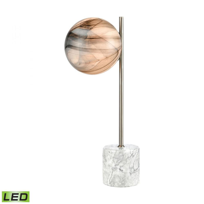 Grey Planetary Table Lamp in Atmosphere White and Satin Nickel with an Atmosphere White Glass Orb