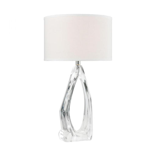 Clarity Table Lamp in Clear with a White Linen Shade