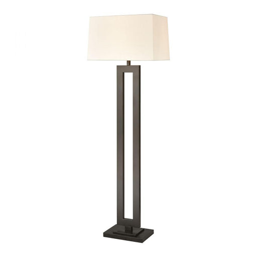 Stoic Floor Lamp in Antique Brown and Black with a White Linen Shade